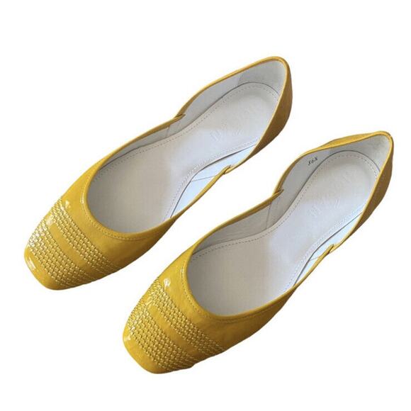HOGAN Women US 6.5 Patent Leather Ballet Flats D’Orsay Yellow Italy Coquette - Picture 7 of 7